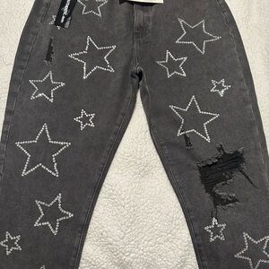 Studded Star Straight Leg Jeans - Black